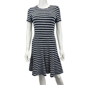 theory Navy Striped Knit Tweed Fit & Flare Dress